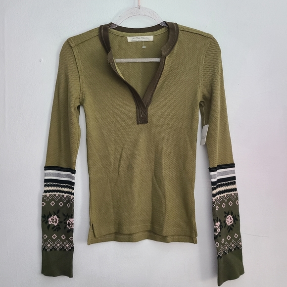 Free People Mikah Notch Neck Top Green - Picture 3 of 10